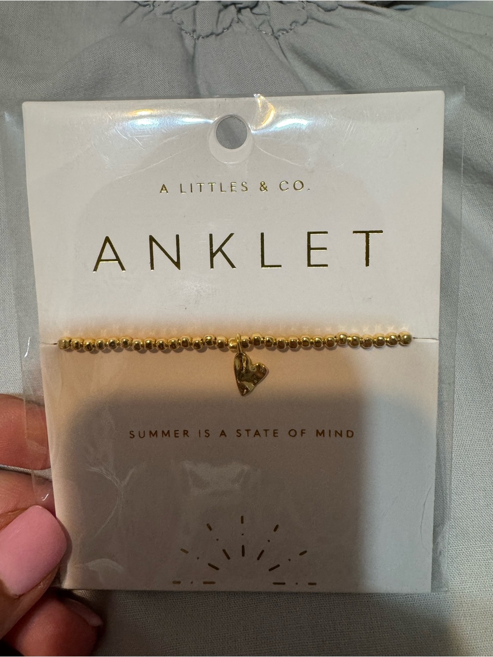 A Littles & Co. Gold Beaded Anklet with Heart Charm